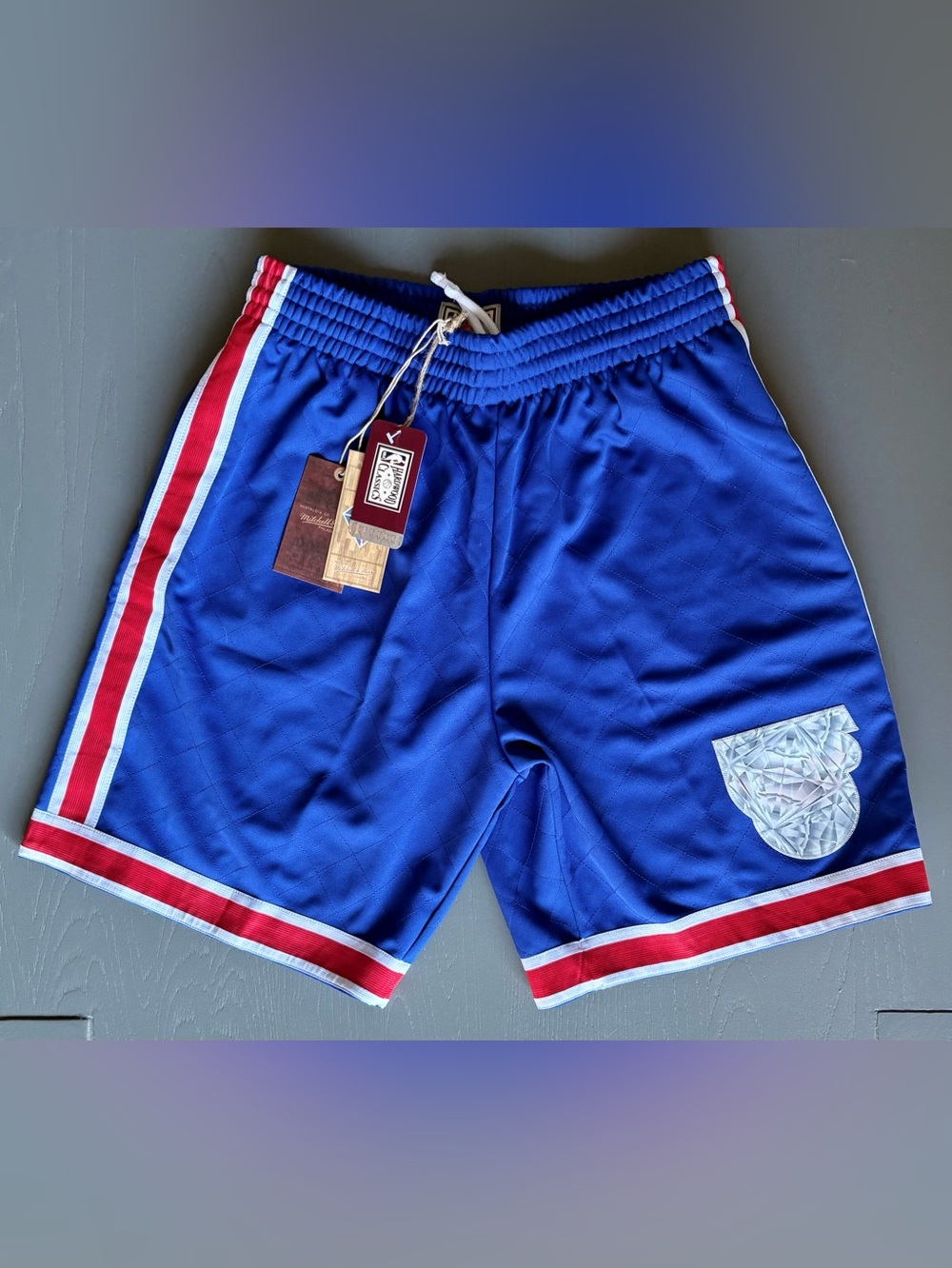 Mitchell & Ness Blue Athletic Shorts with Red & White Stripe